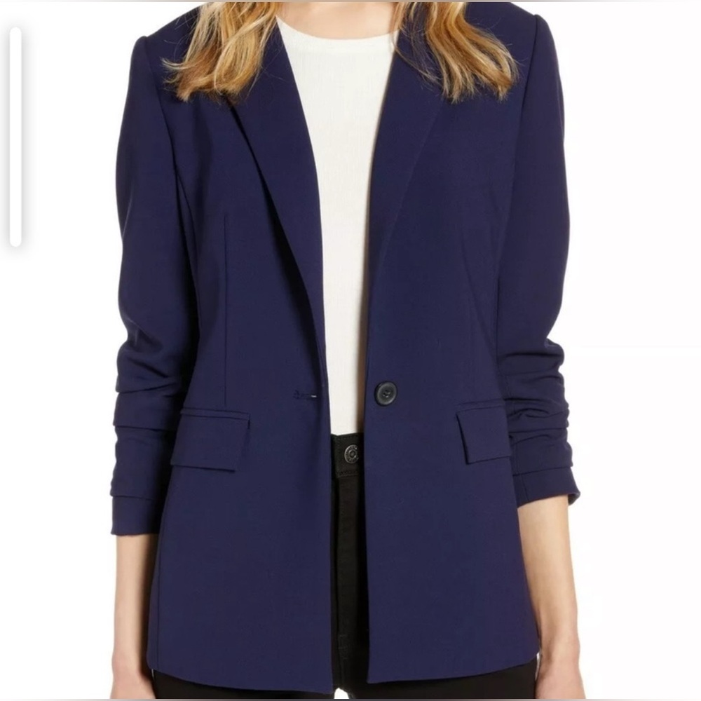 Halogen Women Navy Blue One Button Blazer Jacket Office Career  Sz MP Excellent